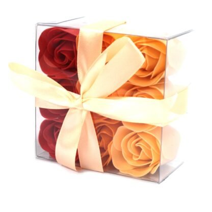 Set of 9 Soap Flower Box - Peach Roses X 1