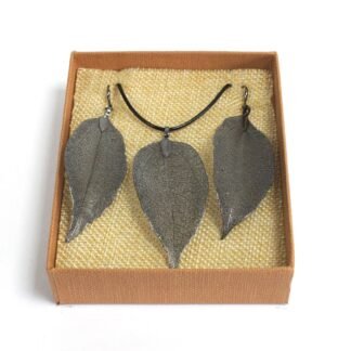 Necklace & Earring Set - Bravery Leaf - Pewter X 1