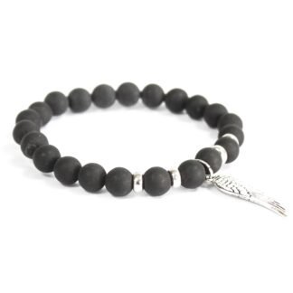 Angel Wing / Black Agate - Gemstone Bracelet X3