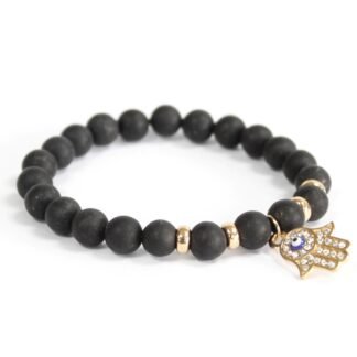 Hamsa / Black Agate - Gemstone Bracelet X3
