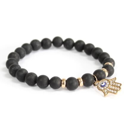 Hamsa / Black Agate - Gemstone Bracelet X3