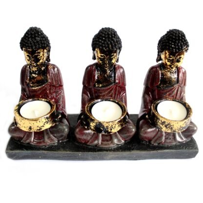 Antique Buddha - Three Devotees Candle Holder X 1