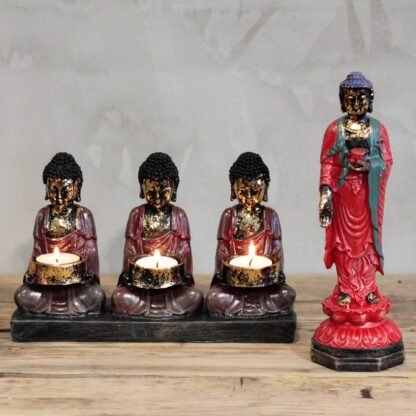 Antique Buddha - Three Devotees Candle Holder X 1 - Image 3