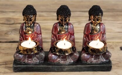 Antique Buddha - Three Devotees Candle Holder X 1 - Image 2