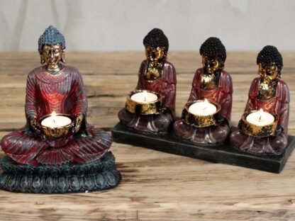 Antique Buddha - Three Devotees Candle Holder X 1 - Image 4