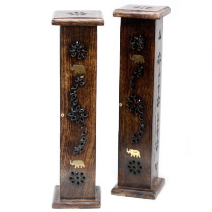 Square Incense Tower - Brass inlay - Mango Wood X 1
