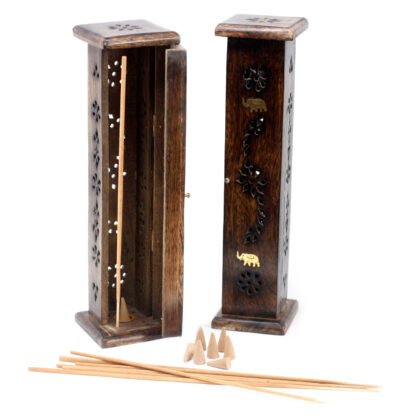 Square Incense Tower - Brass inlay - Mango Wood X 1 - Image 4