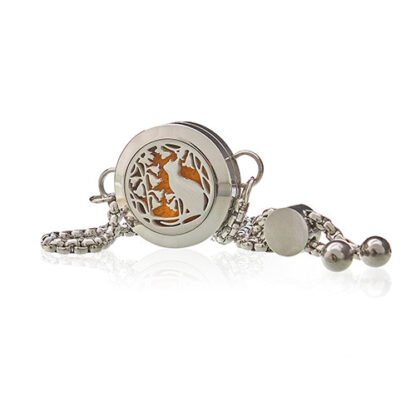 Aromatherapy Jewellery Chain Bracelet - Cat & Flowers - 20mm X 1