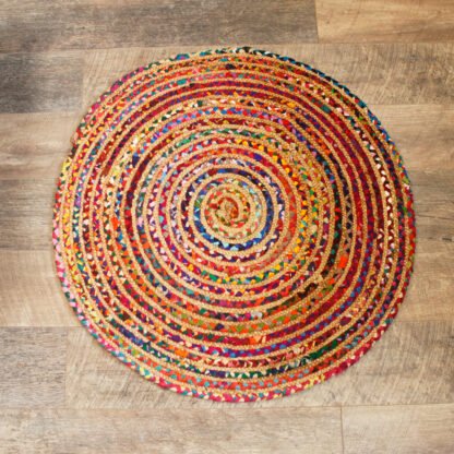 Round Jute and Recycled Cotton Rug - 90 cm X 1