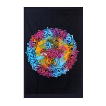 Single Cotton Bedspread + Wall Hanging - Black Hamsa X 1