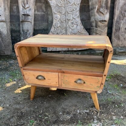 Small TV Stand with 2 Draws Round - Recycled Wood X 1