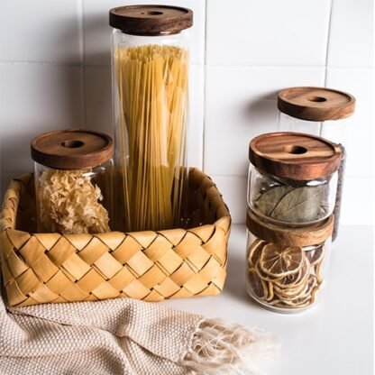 Cottage Bamboo Glass Jar - 10cm X 1