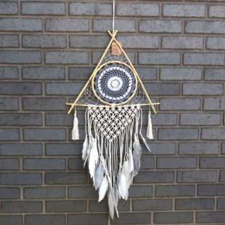 Protection Dream Catcher - Lrg Macrame Pyramid White/Grey X 1