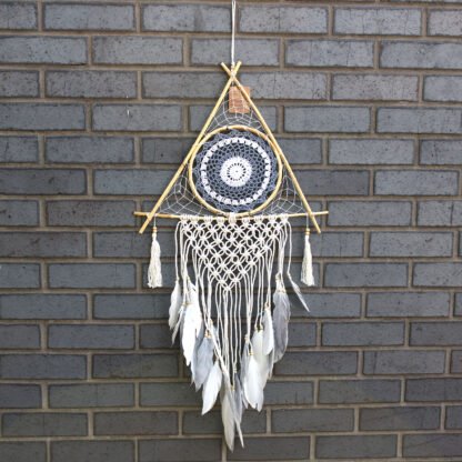 Protection Dream Catcher - Lrg Macrame Pyramid White/Grey X 1
