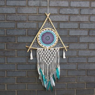 Protection Dream Catcher - Lrg Macrame Pyramid White/Turquoise X 1