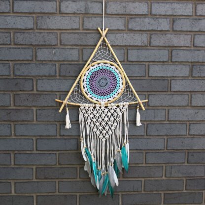 Protection Dream Catcher - Lrg Macrame Pyramid White/Turquoise X 1
