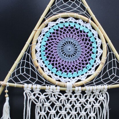 Protection Dream Catcher - Lrg Macrame Pyramid White/Turquoise X 1 - Image 3