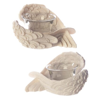 Winged White Angel Resin and Glass Votive Holder 1 Pack