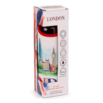 Reusable 500ml Glass Water Bottle with Protective Neoprene Sleeve - London Icons 1 Pack - Image 2