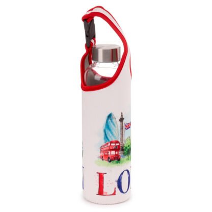Reusable 500ml Glass Water Bottle with Protective Neoprene Sleeve - London Icons 1 Pack - Image 5
