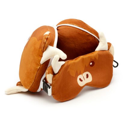 Highland Coo Cow Relaxeazzz Plush Round Travel Pillow & Eye Mask Set 1 Pack - Image 3