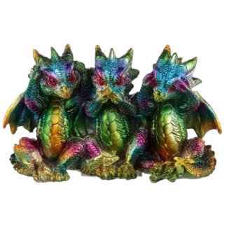 Hear No See No Speak No Metallic Rainbow Dragon Figurine X 1 Pack