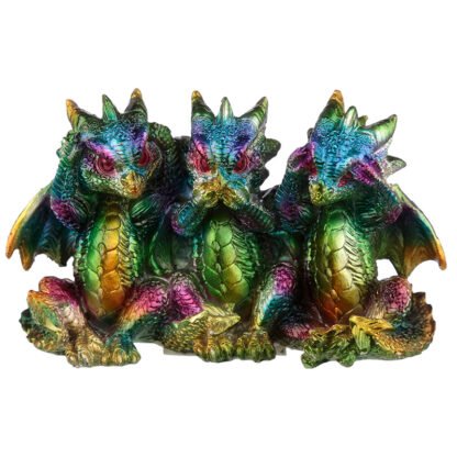 Hear No See No Speak No Metallic Rainbow Dragon Figurine X 1 Pack