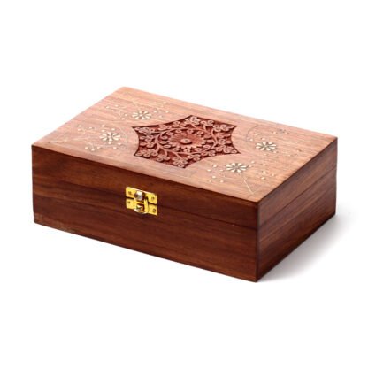 Decorative Sheesham Wood Floral Compartment Box Large 1 Pack - Image 12